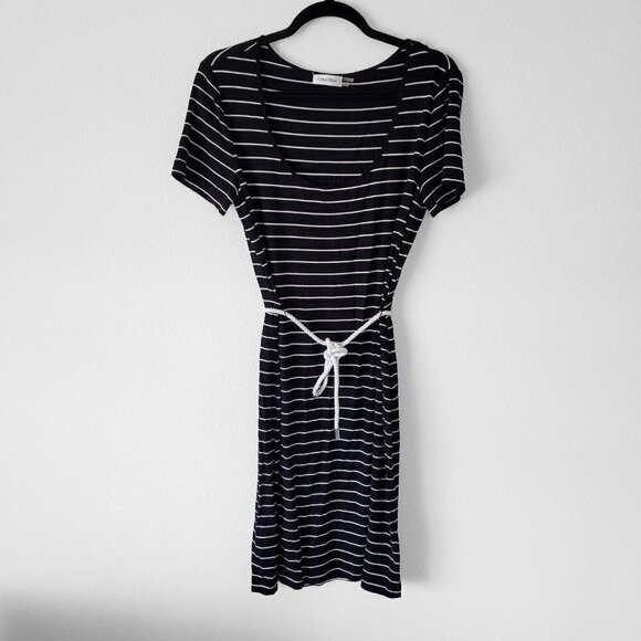 NWOT Calvin Klein Black Stripe Rope Belt Nautical Dress - Picture 8 of 11